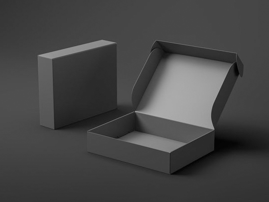 black cardboard boxes